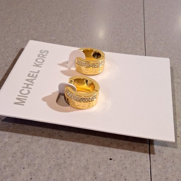 Michael Kors Huggie Gold Rhinestone Earrings NWT - Picture 3 of 8